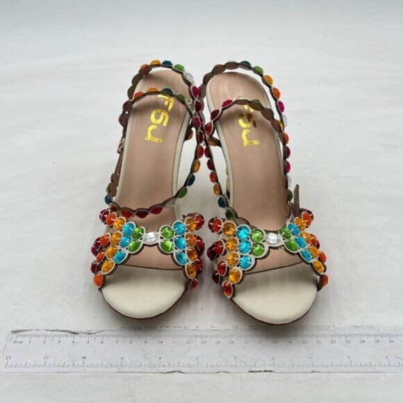 FSJ Women Sexy Rainbow Series Golden High Heels Sandals Peep Toe Ankle Strap - Picture 3 of 8